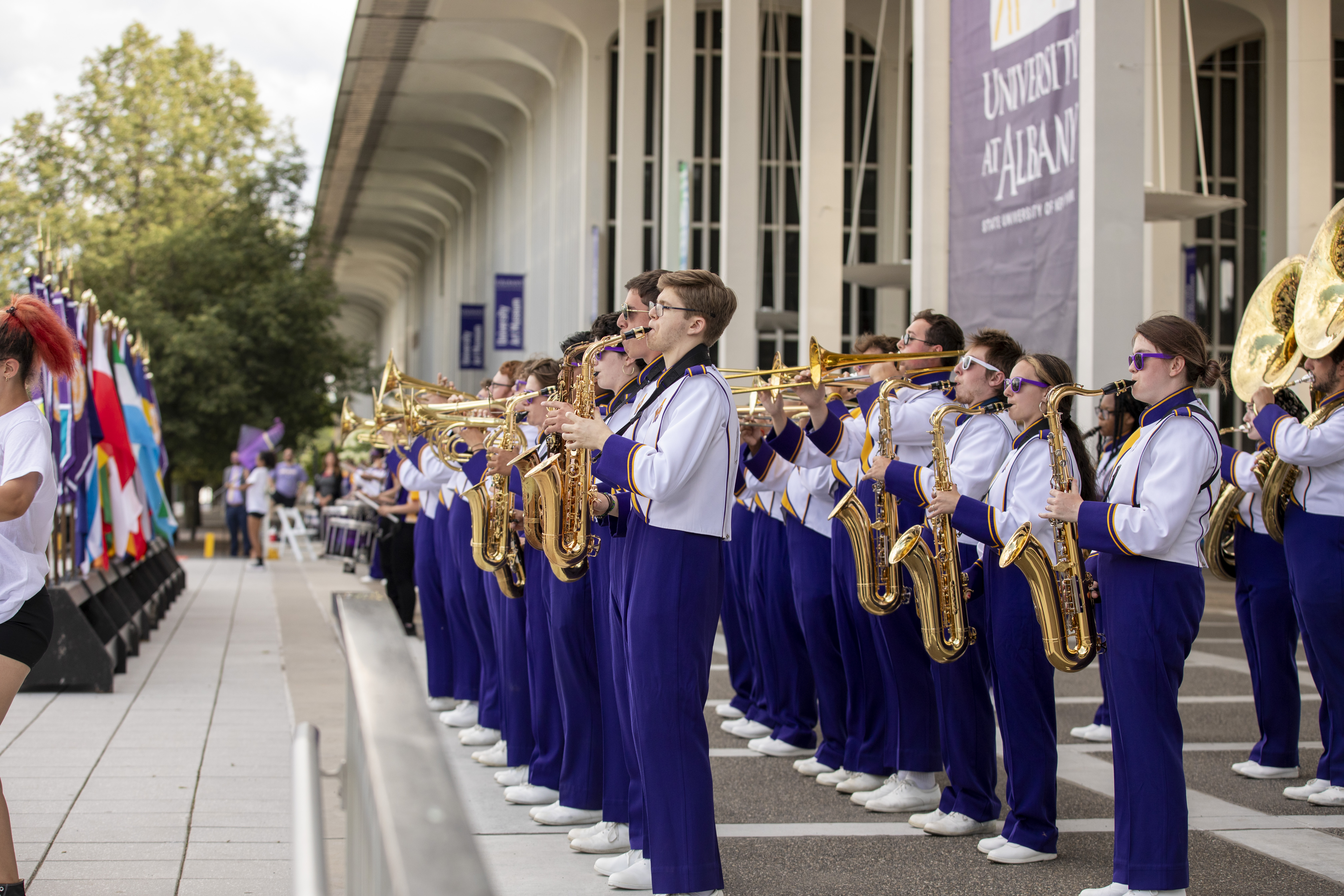 Marching band performing at convocation