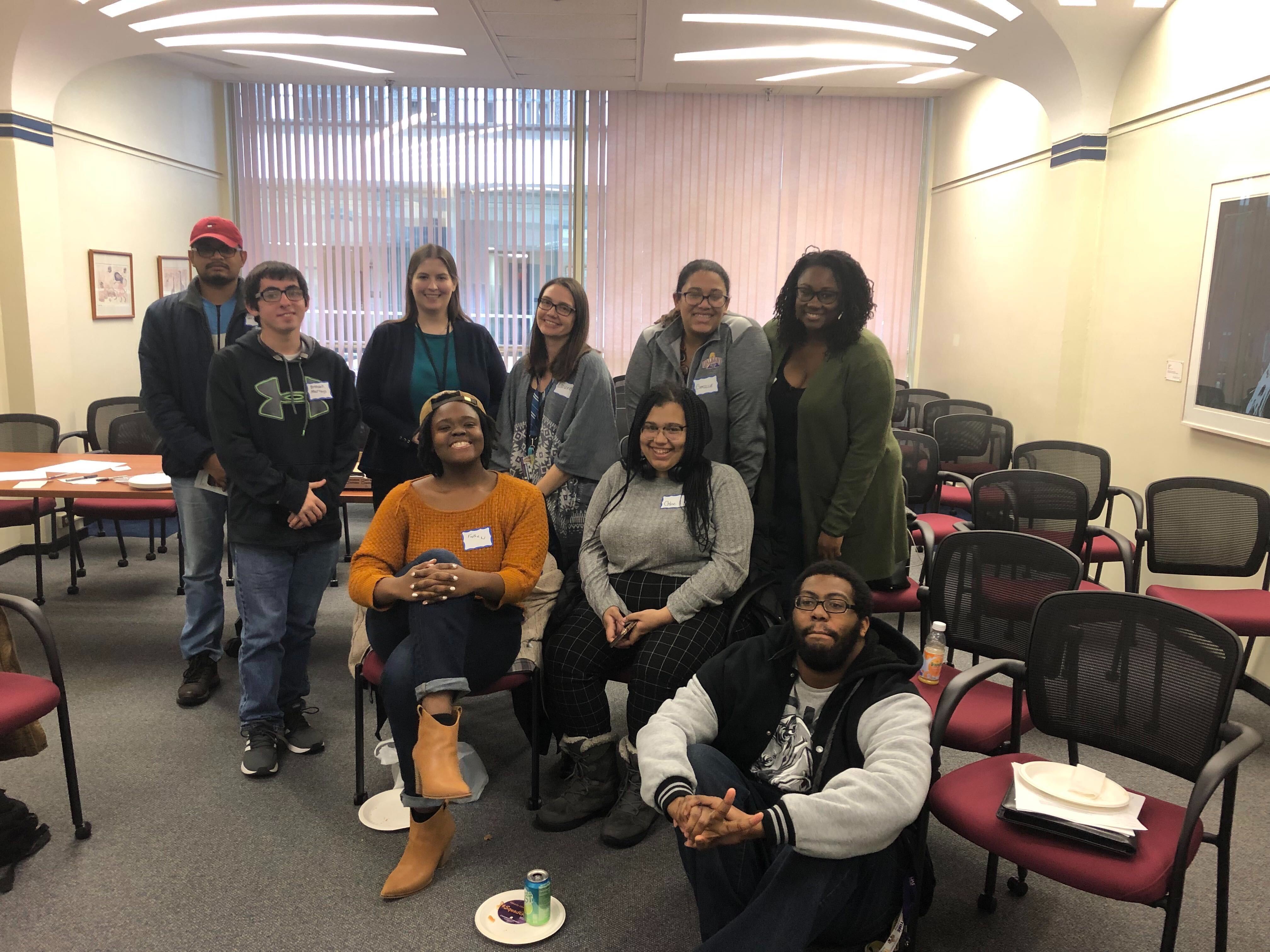 Members of the Student Advisory Board gather in the Cobb Room