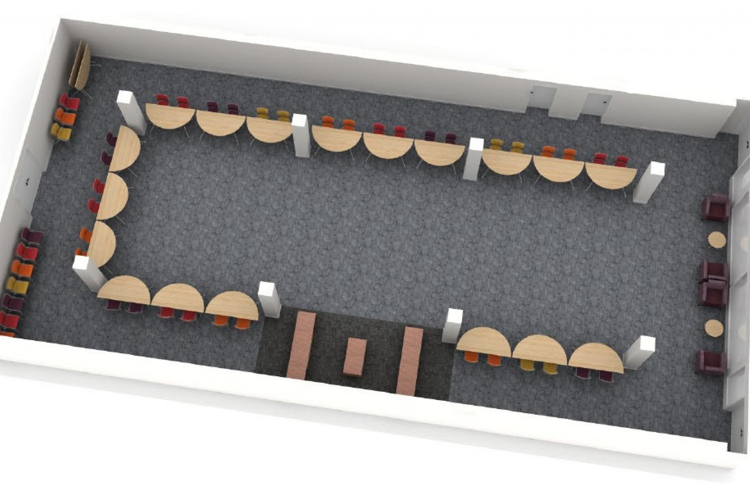 Rendering of new Current Periodicals Room set up seminar style