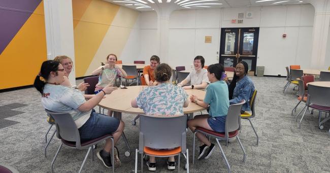 Library Ambassadors using the new multipurpose room